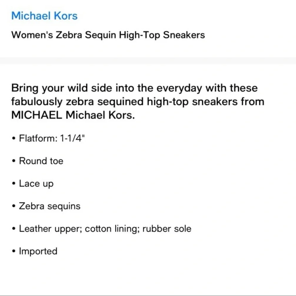 Michael Kors Silver and White High-Top zebra sequin Sneakers size 10